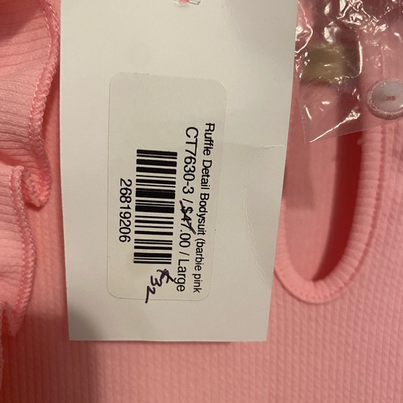 Pink Ruffle Ribbed Bodysuit - Picture 5 of 6